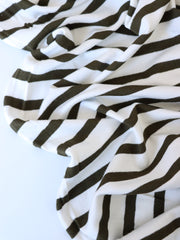 Load image into Gallery viewer, 1/4" Dark Olive & 1/2" Ivory Stripe Rayon Spandex Jersey | Made in USA