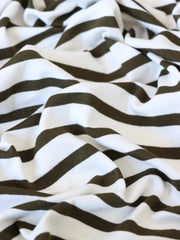 Load image into Gallery viewer, 1/4" Dark Olive & 1/2" Ivory Stripe Rayon Spandex Jersey | Made in USA