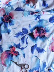Load image into Gallery viewer, 2YD 4IN Blue Floral on Ivory Double Brushed Poly | Kayla's Destash
