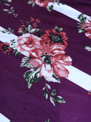 Load image into Gallery viewer, 3YD 12IN Striped Floral on Burgundy Double Brushed Poly | Kayla's Destash