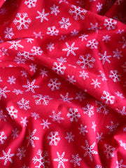 Load image into Gallery viewer, 34IN Snowflakes on Red Cotton Spandex Jersey | Kayla's Destash