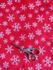 Load image into Gallery viewer, 34IN Snowflakes on Red Cotton Spandex Jersey | Kayla's Destash