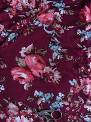 Load image into Gallery viewer, 2YD Floral on Burgundy Double Brushed Poly | Kayla's Destash