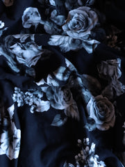 Load image into Gallery viewer, 1YD 34IN Monochrome Floral on Black Double Brushed Poly | Kayla's Destash
