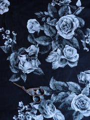Load image into Gallery viewer, 1YD 34IN Monochrome Floral on Black Double Brushed Poly | Kayla's Destash