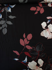 Load image into Gallery viewer, Textured Floral on Black Viscose Satin