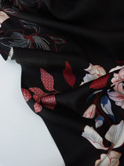 Load image into Gallery viewer, Textured Floral on Black Viscose Satin