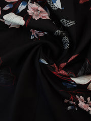 Load image into Gallery viewer, Textured Floral on Black Viscose Satin