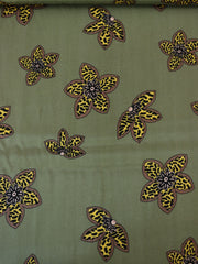 Load image into Gallery viewer, Squiggle Floral on Olive Viscose Satin