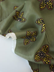 Load image into Gallery viewer, Squiggle Floral on Olive Viscose Satin