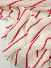 Load image into Gallery viewer, 1/4" Amaranth Red & 1 1/4" White Yarn Dyed Stripe 100% Linen Knit | Made in Italy
