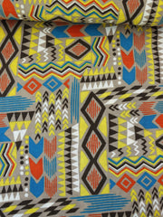 Load image into Gallery viewer, Summer Camp Geometric (Yellow/Orange/Blue) Poly Rayon Jersey