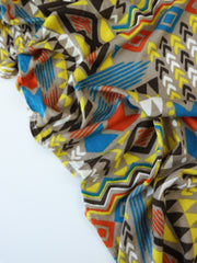 Load image into Gallery viewer, Summer Camp Geometric (Yellow/Orange/Blue) Poly Rayon Jersey