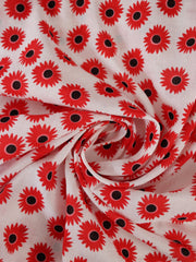 Load image into Gallery viewer, Red Daisies on Ivory Cotton Lawn