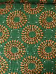 Load image into Gallery viewer, Orange Geometric Circles on Emerald Cotton Lawn