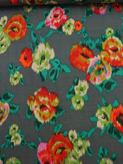 Load image into Gallery viewer, Watercolor Roses on Charcoal Rayon Challis