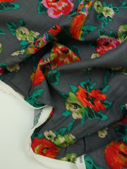 Load image into Gallery viewer, Watercolor Roses on Charcoal Rayon Challis