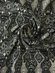 Load image into Gallery viewer, Black & Beige Geometric Stripe Rayon Challis