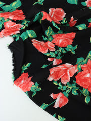 Load image into Gallery viewer, Red Roses on Black Rayon Challis