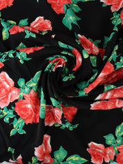 Load image into Gallery viewer, Red Roses on Black Rayon Challis
