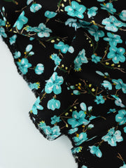 Load image into Gallery viewer, Aqua Plumerias on Black Rayon Challis