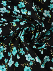 Load image into Gallery viewer, Aqua Plumerias on Black Rayon Challis