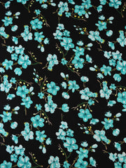 Load image into Gallery viewer, Aqua Plumerias on Black Rayon Challis