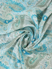 Load image into Gallery viewer, Aqua Blue Paisley on White Rayon Challis