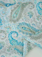 Load image into Gallery viewer, Aqua Blue Paisley on White Rayon Challis
