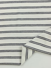 Load image into Gallery viewer, Dark Navy Double Pinstripe Rayon Spandex Jersey | Made in USA