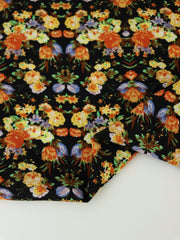 Load image into Gallery viewer, Yellow & Orange Floral on Black Rayon Challis