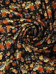 Load image into Gallery viewer, Yellow & Orange Floral on Black Rayon Challis