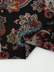 Load image into Gallery viewer, Burgundy & Blue Paisley on Black Rayon Challis