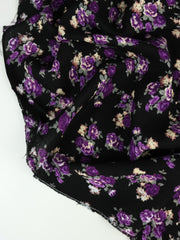 Load image into Gallery viewer, Purple Roses on Black Rayon Challis
