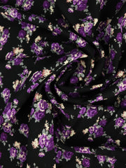 Load image into Gallery viewer, Purple Roses on Black Rayon Challis