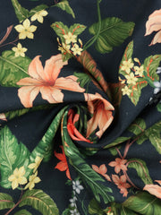 Load image into Gallery viewer, 18IN REMNANT; Lillies & Plumerias on Navy Italian Linen Viscose