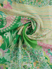 Load image into Gallery viewer, Green Floral Block Print Italian Cotton Organza