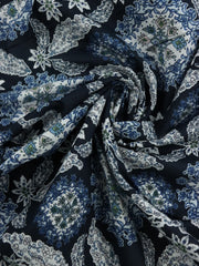 Load image into Gallery viewer, Blue & White Floral Medallions on Navy Italian Cotton Shirting