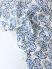 Load image into Gallery viewer, Cobalt Paisley on White Rayon Challis