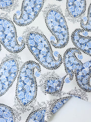 Load image into Gallery viewer, Cobalt Paisley on White Rayon Challis