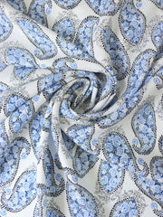 Load image into Gallery viewer, Cobalt Paisley on White Rayon Challis