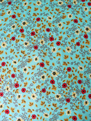 Load image into Gallery viewer, Leaves & Mums on Aqua Rayon Challis