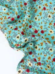 Load image into Gallery viewer, Leaves & Mums on Aqua Rayon Challis