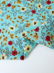 Load image into Gallery viewer, Leaves & Mums on Aqua Rayon Challis
