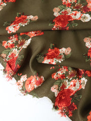 Load image into Gallery viewer, Pippa Floral on Olive Rayon Challis