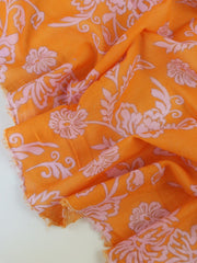 Load image into Gallery viewer, Pink Floral on Orange Cotton Organza | Designer Deadstock