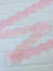 Load image into Gallery viewer, 10YDS Pink 1" Wide Embroidered Lace Trim