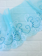 Load image into Gallery viewer, 5YDS Blue 5.75" Wide Embroidered Lace Trim