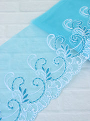 Load image into Gallery viewer, 5YDS Blue 5.75" Wide Embroidered Lace Trim