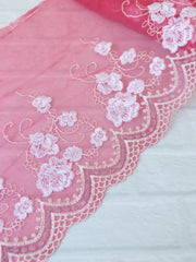 Load image into Gallery viewer, 5YDS Dark Pink 7" Wide Embroidered Lace Trim